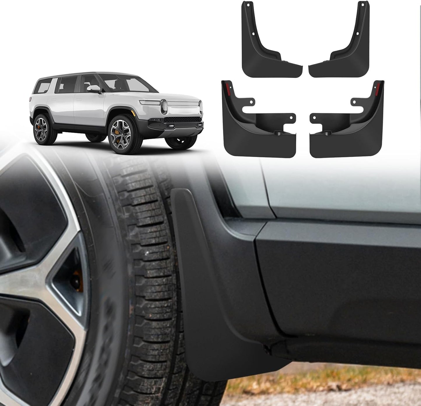 Mud Flaps Splash Guards Compatible with Rivian R1S 2022 2023 2024 2025 Accessories Splash Fender Winter Vehicle Sediment Dirt Protection Mudflaps Set of 4 No Need to Drill Holes