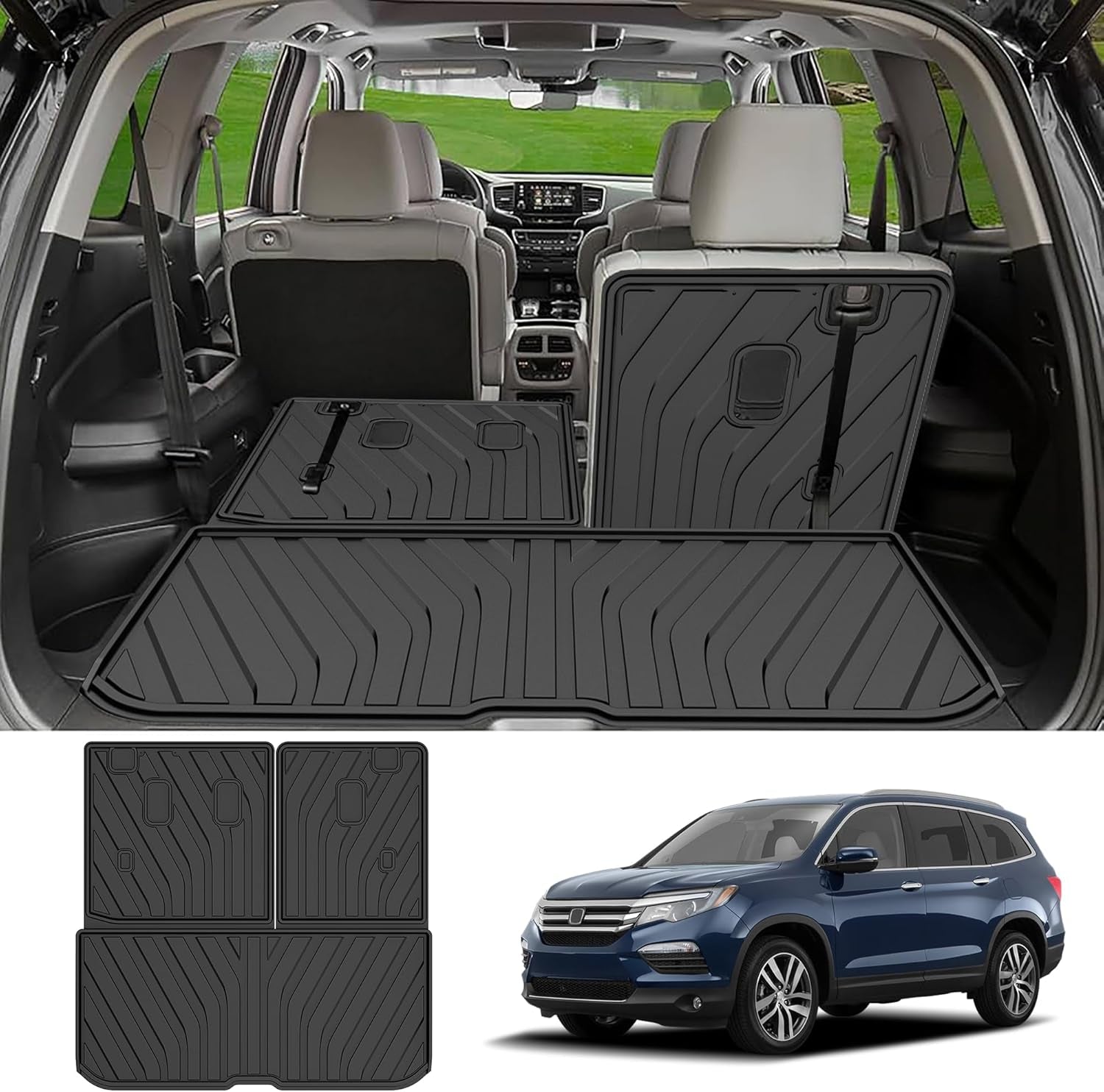 Cargo Liner & Backrest Mat Fit for Honda Prologue 2024 2025: Cargo Mat with Backrest Mat behind 2Nd Row Back Seat Protector - All Weather Protection Trunk Mat with Back Seat Cover Prologue Accessories