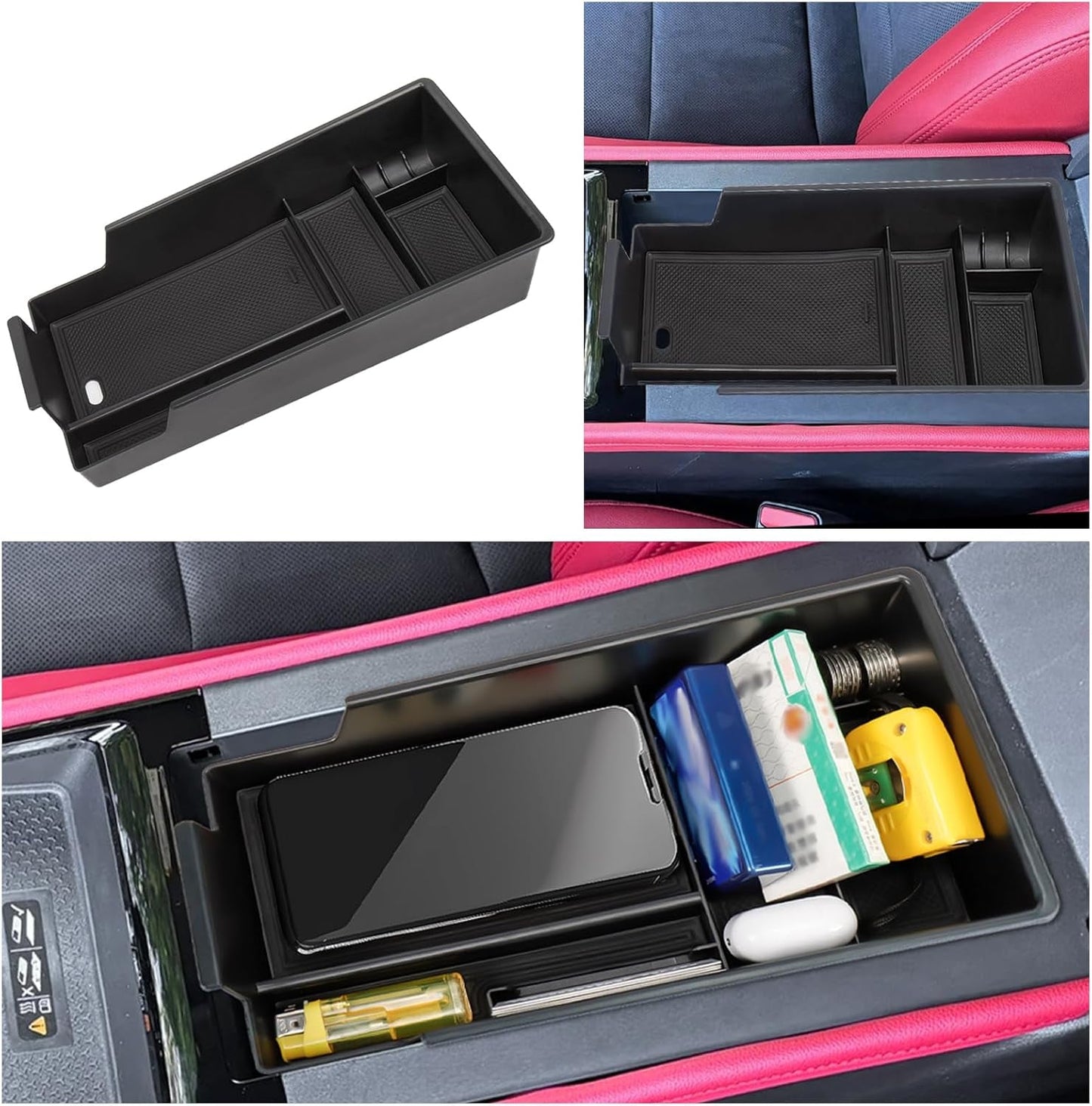 Center Console Organizer Compatible with 2023-2025 Chevy Blazer EV Accessories, Center Armrest Secondary Storage Box ABS Material with Coin and Sunglasses Holder