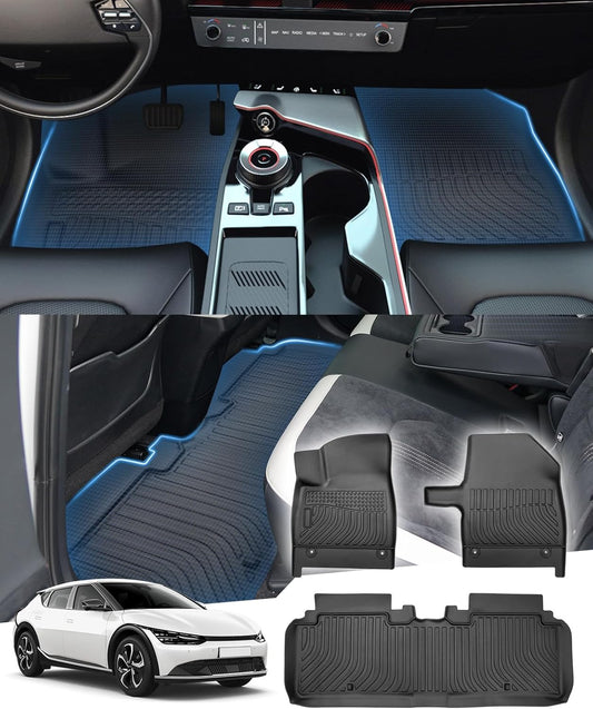 Floor Mats for 2022 2023 2024 2025 KIA EV6 Gt/Gt-Line TPE Trunk Liners Mat All Weather Odorless Anti-Slip Floor Liners 1St&2Nd Row Full Set Car Trunk Mats for KIA EV6 Accessories