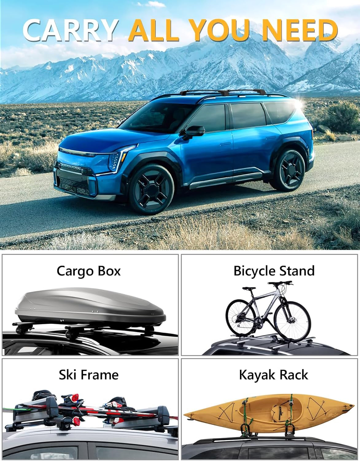 220Lbs Lockable Roof Rack Cross Bars Compatible with KIA EV9 2024 2025 Gt-Line (Not for Wind & Land) with Raised Rails Aluminum Roof Rails Crossbars Cargo Bars Rooftop Cargo Carrier Luggage