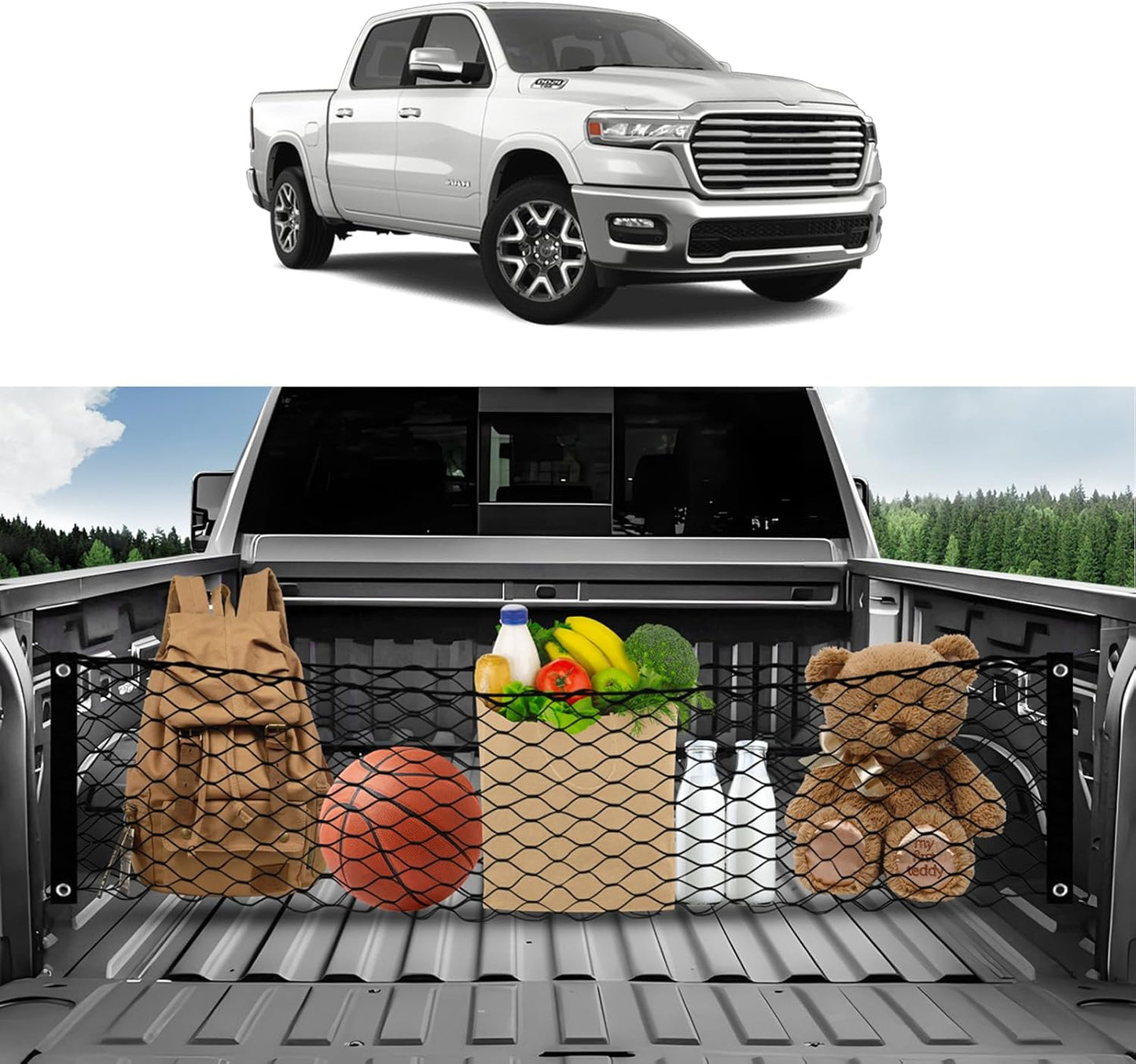 for Rivian R1T R1S Envelope Style Truck Bed Cargo Net 2022-2024 2025, Highly Elastic Pickup Truck Bed Cargo Net for Rivian Accessories Double Layer Nylon Mesh Storage Netting Organizer