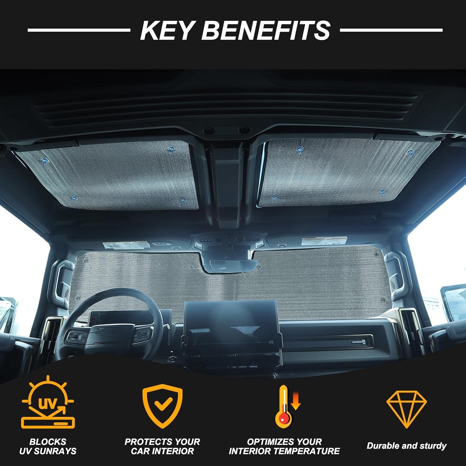 4 Piece Sunshade compatible with Hummer EV 2024 - Windshield and Sunroof