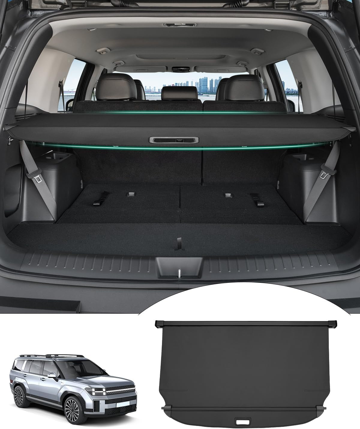 Cargo Cover for 2024 2025 Kia EV9 Accessories Trunk Cover Retractable Trunk Shielding Shade Cargo Luggage Cover Black