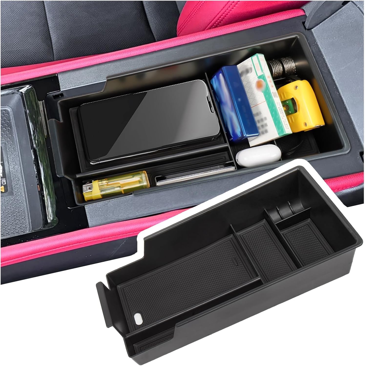 Center Console Organizer Compatible with 2023-2025 Chevy Blazer EV Accessories, Center Armrest Secondary Storage Box ABS Material with Coin and Sunglasses Holder