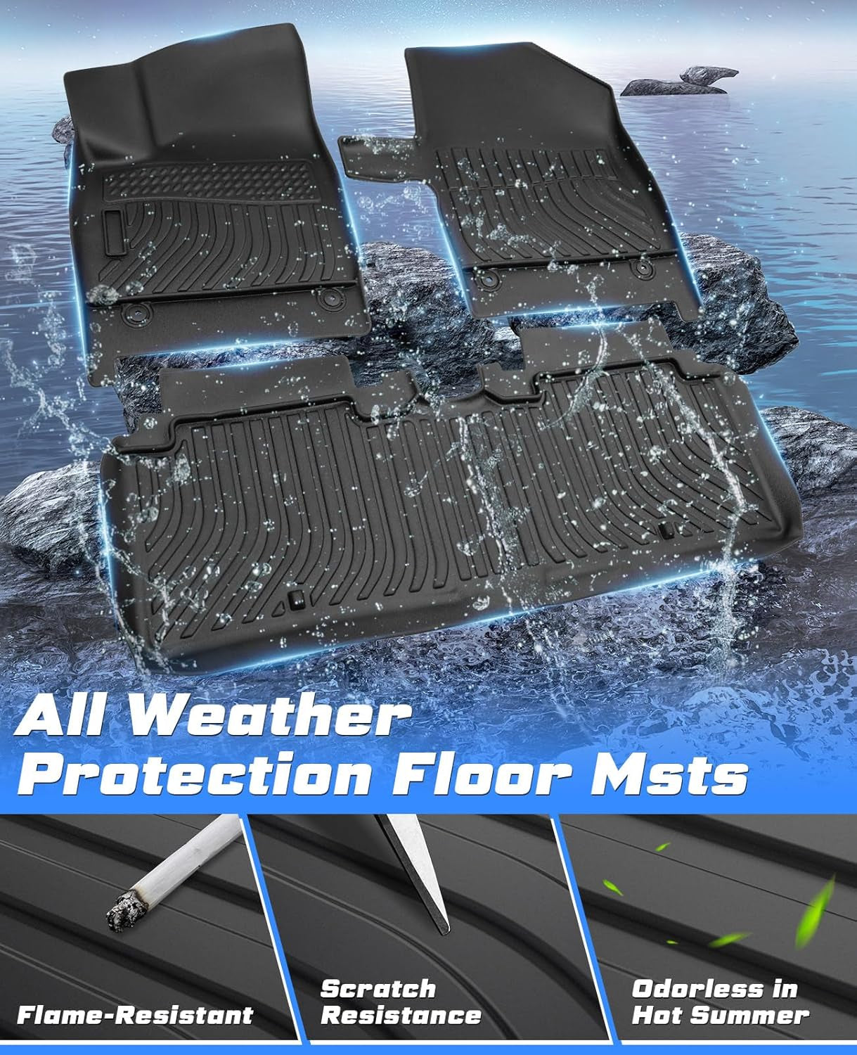 Floor Mats for 2022 2023 2024 2025 KIA EV6 Gt/Gt-Line TPE Trunk Liners Mat All Weather Odorless Anti-Slip Floor Liners 1St&2Nd Row Full Set Car Trunk Mats for KIA EV6 Accessories