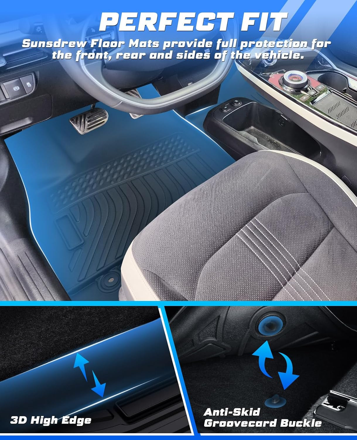 Floor Mats for 2022 2023 2024 2025 KIA EV6 Gt/Gt-Line TPE Trunk Liners Mat All Weather Odorless Anti-Slip Floor Liners 1St&2Nd Row Full Set Car Trunk Mats for KIA EV6 Accessories