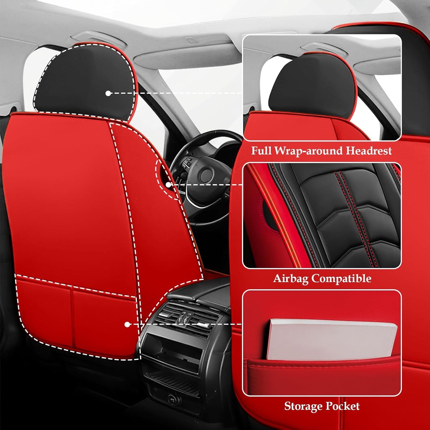 Seat Cover for Hyundai Ioniq 6 2023-2024, Durable Waterproof Sports Seat Cover，Premium Leather Seat Protector(5 Seats Luxury, Black Red)