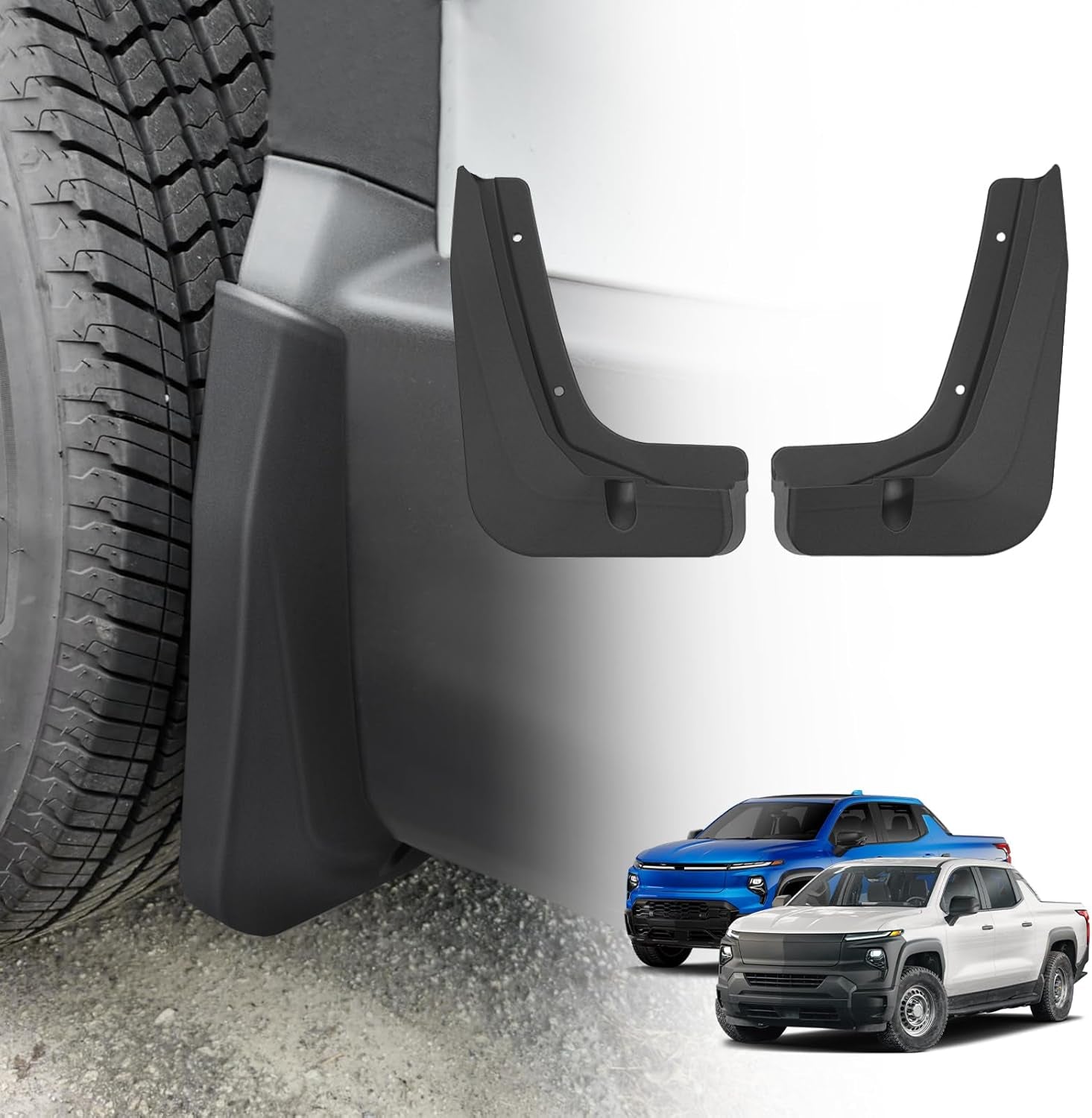 Rear Mud Flaps Splash Guards Compatible with Chevrolet Silverado EV 2024+ Accessories Fender Dirt Protection Winter Sediment Dirt Protection No Need to Drill Holes Set of 2 Rear Only