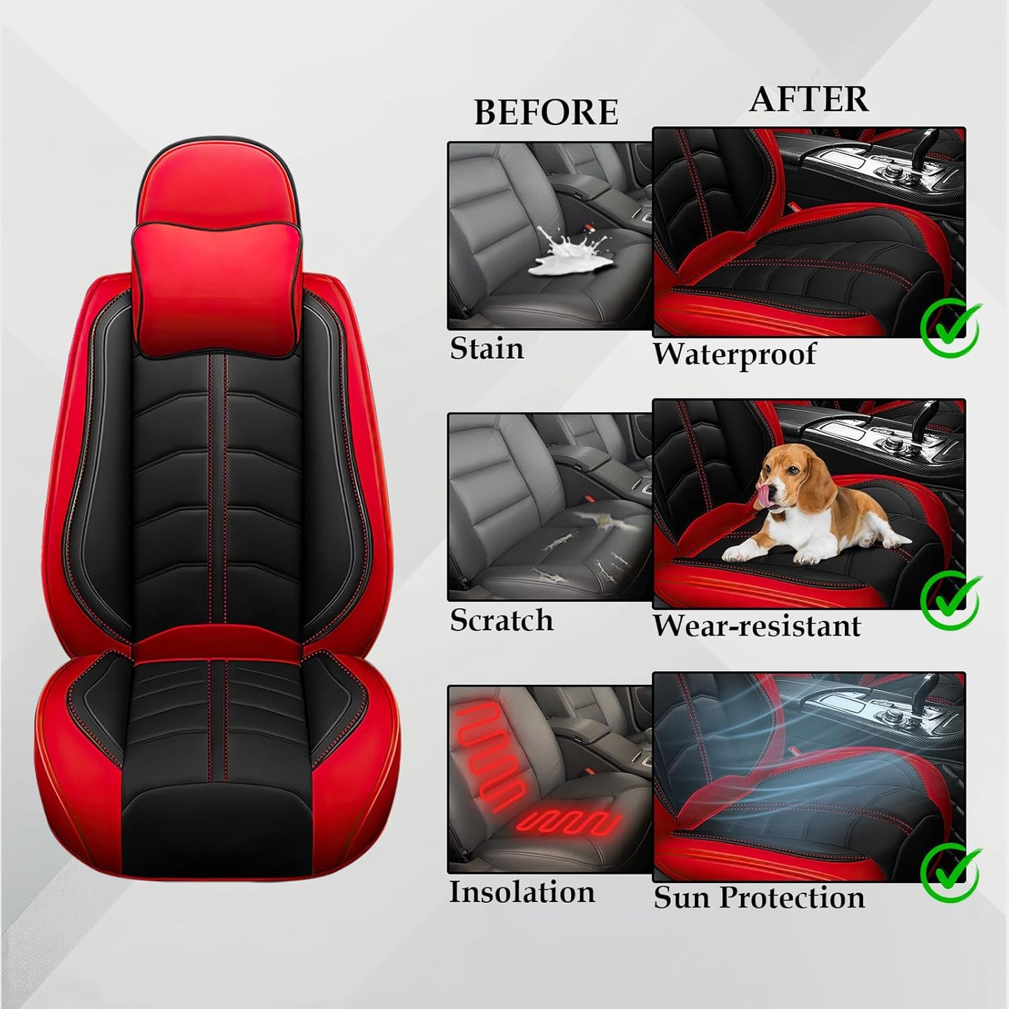 Seat Cover for Hyundai Ioniq 6 2023-2024, Durable Waterproof Sports Seat Cover，Premium Leather Seat Protector(5 Seats Luxury, Black Red)