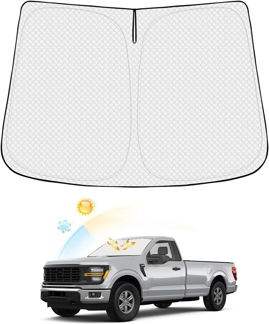 Windshield Sun Shade for 2021-2024 2025 Ford Mustang Mach-E Accessories Thicken 6-Layer Front Window Sunshade Cover Sun Visor Protector Foldable Block UV Rays Keep Vehicle Cool