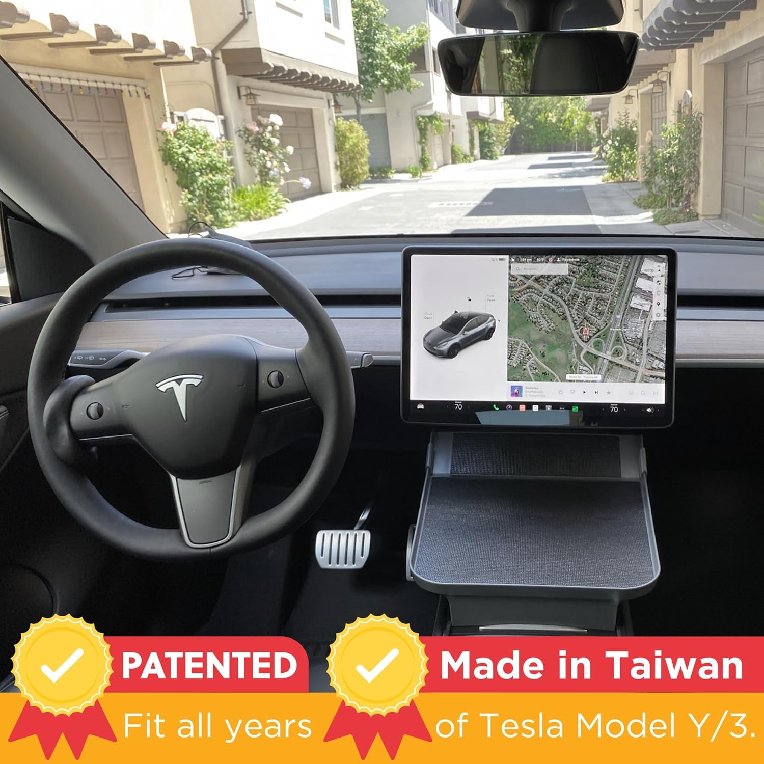 Tesla Model Y Model 3 Accessories 2020 to 2024, Car Eating Food Table Alset Tray, Center Console Organizer, for Autopilot, Road Trips. Anti-Slip Mat for Stability. (Tray ONLY)