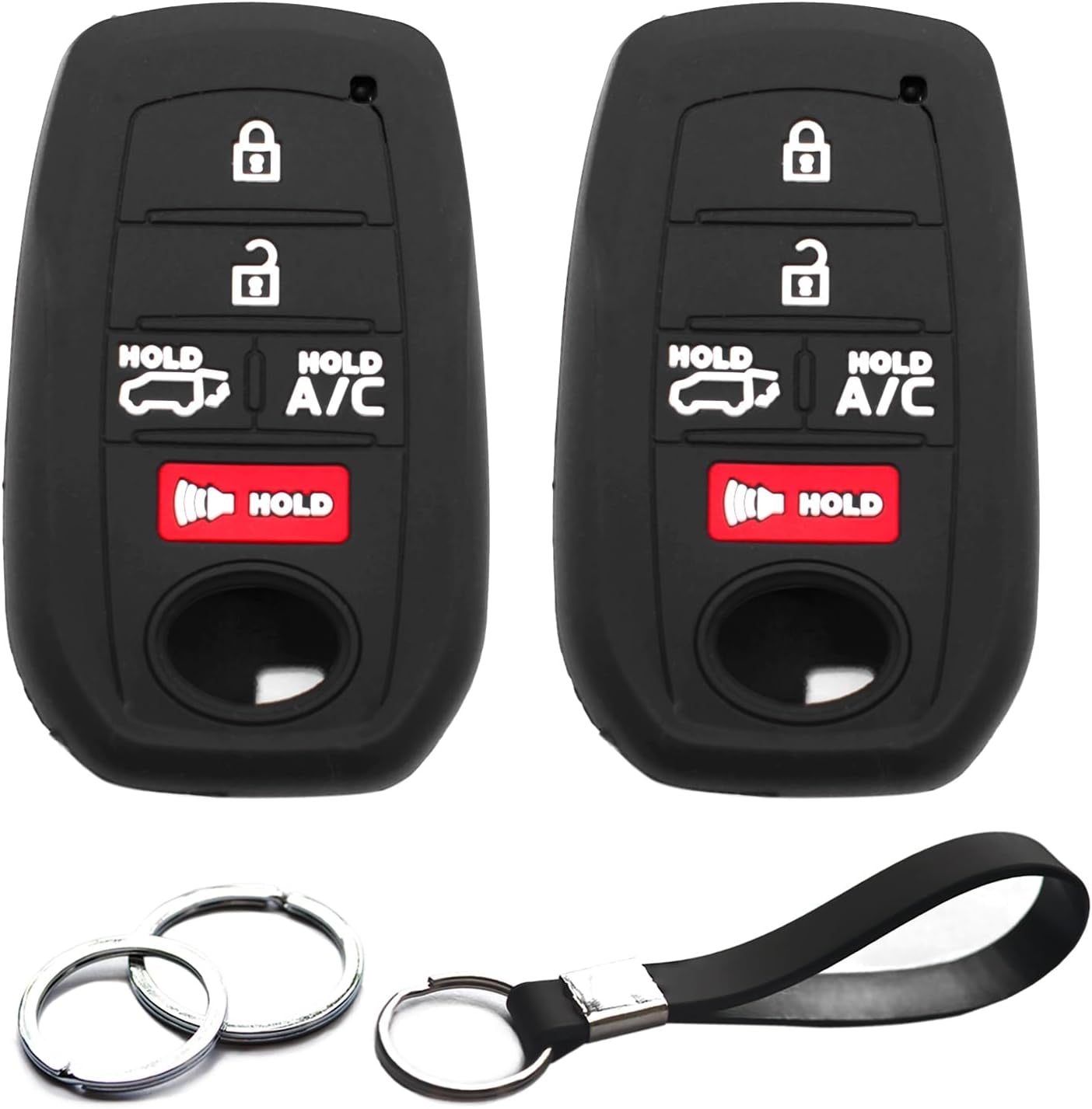 2Pcs Compatible with Toyota Key Fob Cover Case Key Chain for Toyota Bz4X RAV4 Sienna RAV4 Prime Subaru Solterra Key Fob Cover Protector Keyless Remote Holder Black