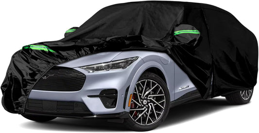 Waterproof Car Cover Replace for 2021-2024 Ford Mustang Mach-E, 6 Layers All Weather Custom-Fit Car Cover with Zipper Door, Ventilated Mesh & Charging Port for Snow Rain Dust Hail Protection