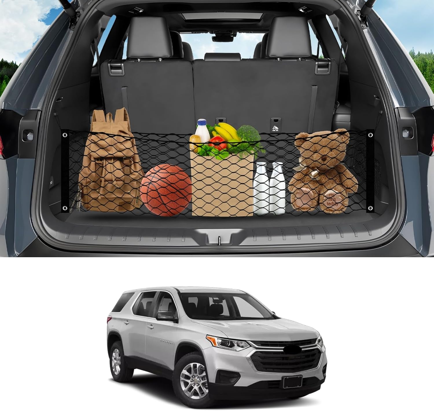 for Rivian R1T R1S Envelope Style Truck Bed Cargo Net 2022-2024 2025, Highly Elastic Pickup Truck Bed Cargo Net for Rivian Accessories Double Layer Nylon Mesh Storage Netting Organizer