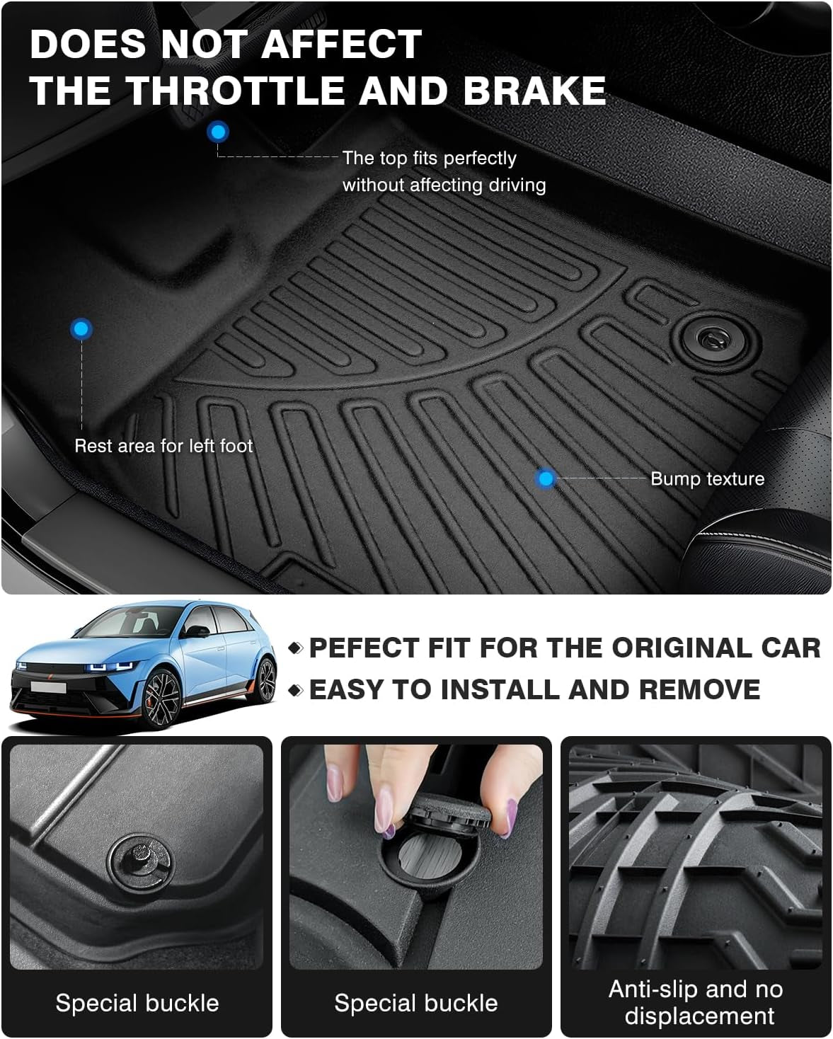 Floor Mats for 2022-2025 Hyundai Ioniq 5 Limited Only (With Sliding Console) Accessories Liner Set TPE 3D Car Mats All-Weather Custom Fit Floor Liners