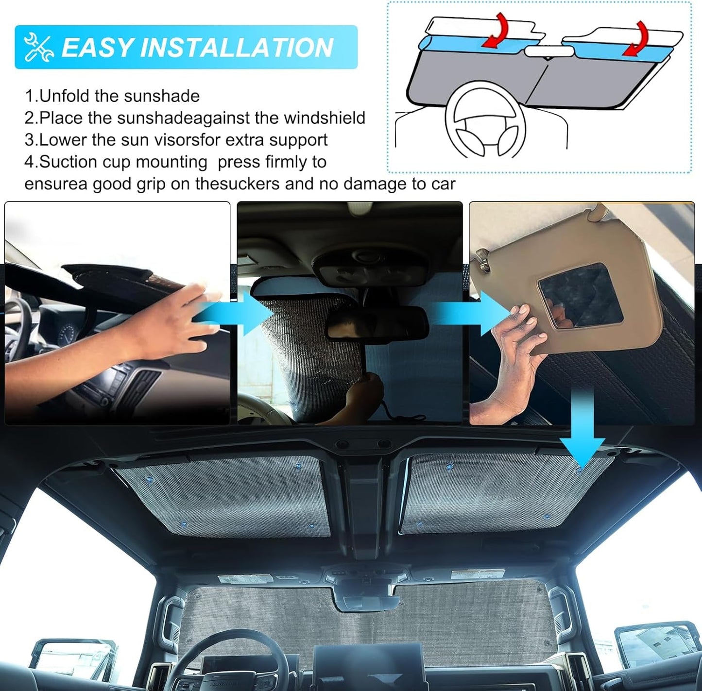 4 Piece Sunshade compatible with Hummer EV 2024 - Windshield and Sunroof