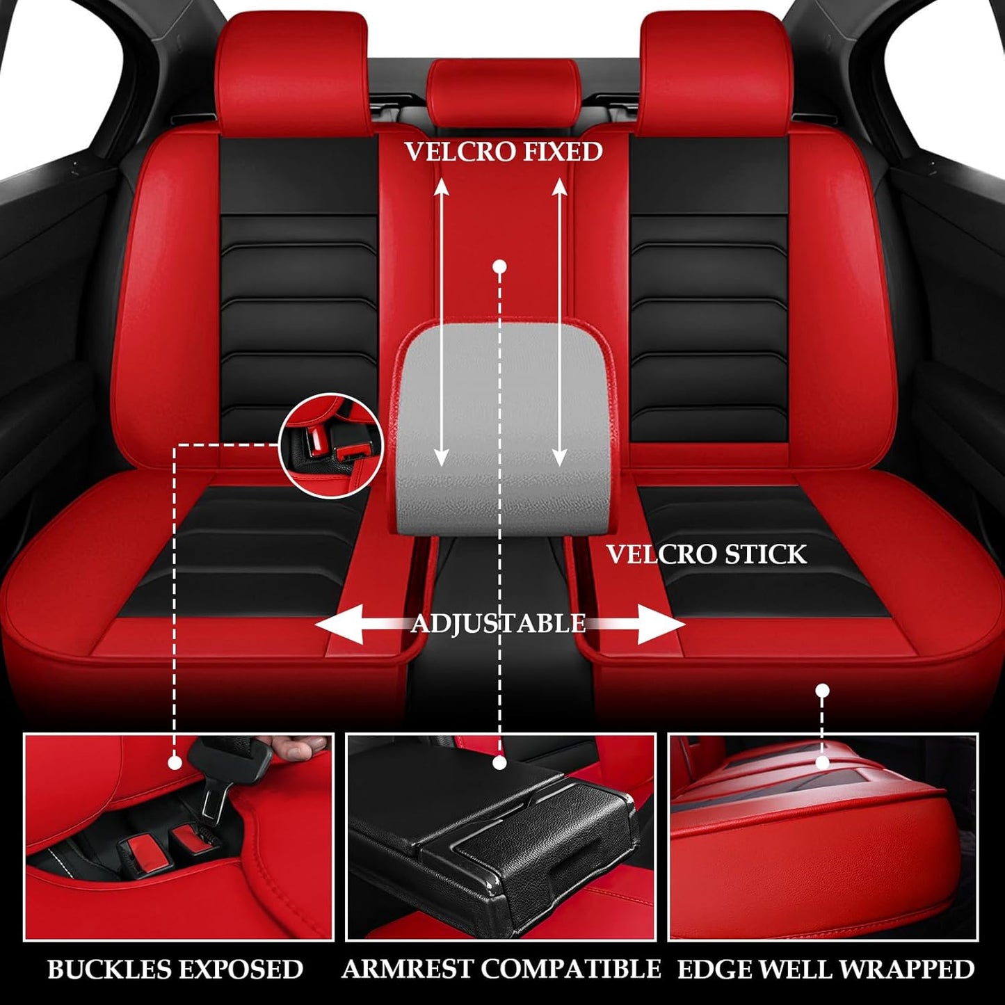 Seat Cover for Hyundai Ioniq 6 2023-2024, Durable Waterproof Sports Seat Cover，Premium Leather Seat Protector(5 Seats Luxury, Black Red)