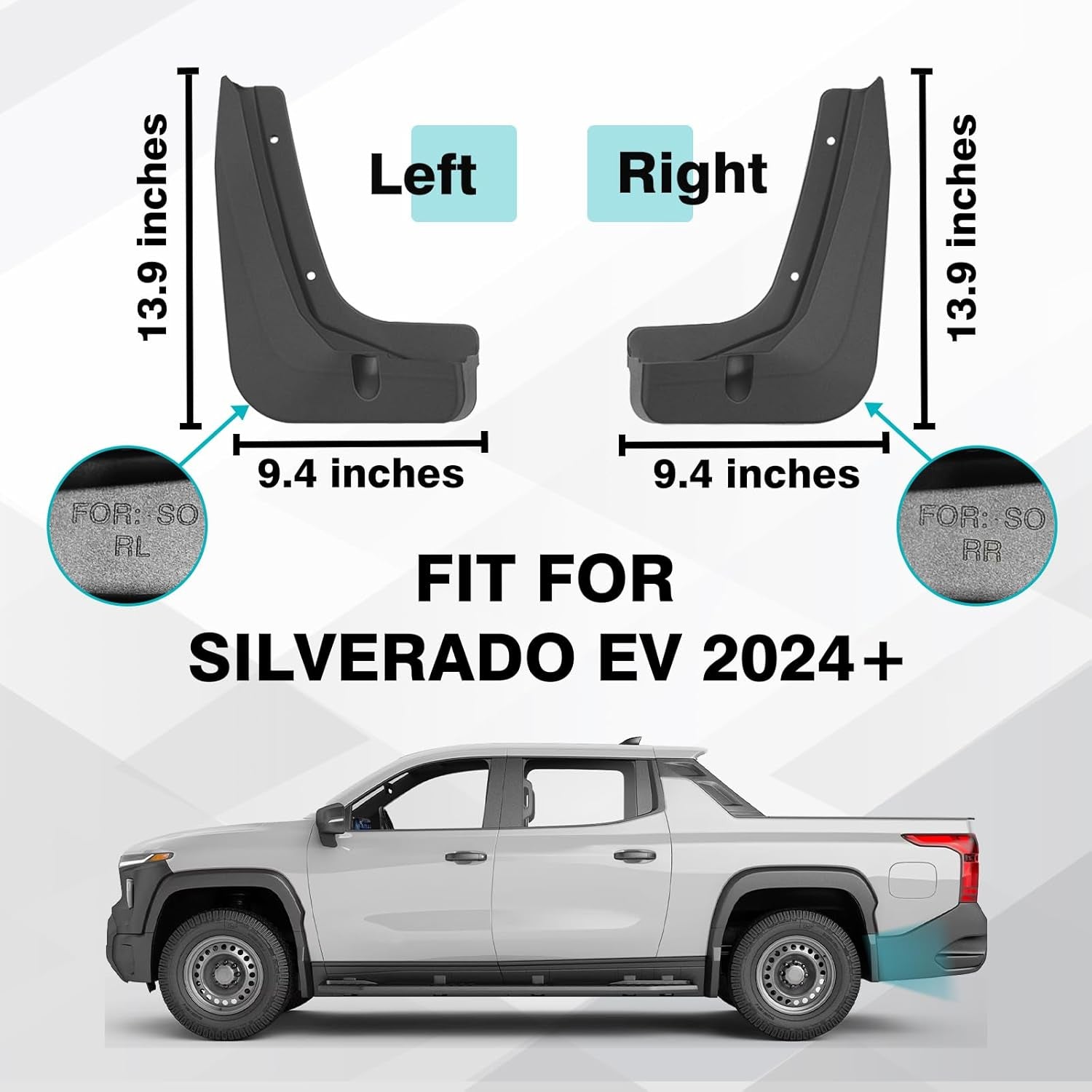 Rear Mud Flaps Splash Guards Compatible with Chevrolet Silverado EV 2024+ Accessories Fender Dirt Protection Winter Sediment Dirt Protection No Need to Drill Holes Set of 2 Rear Only