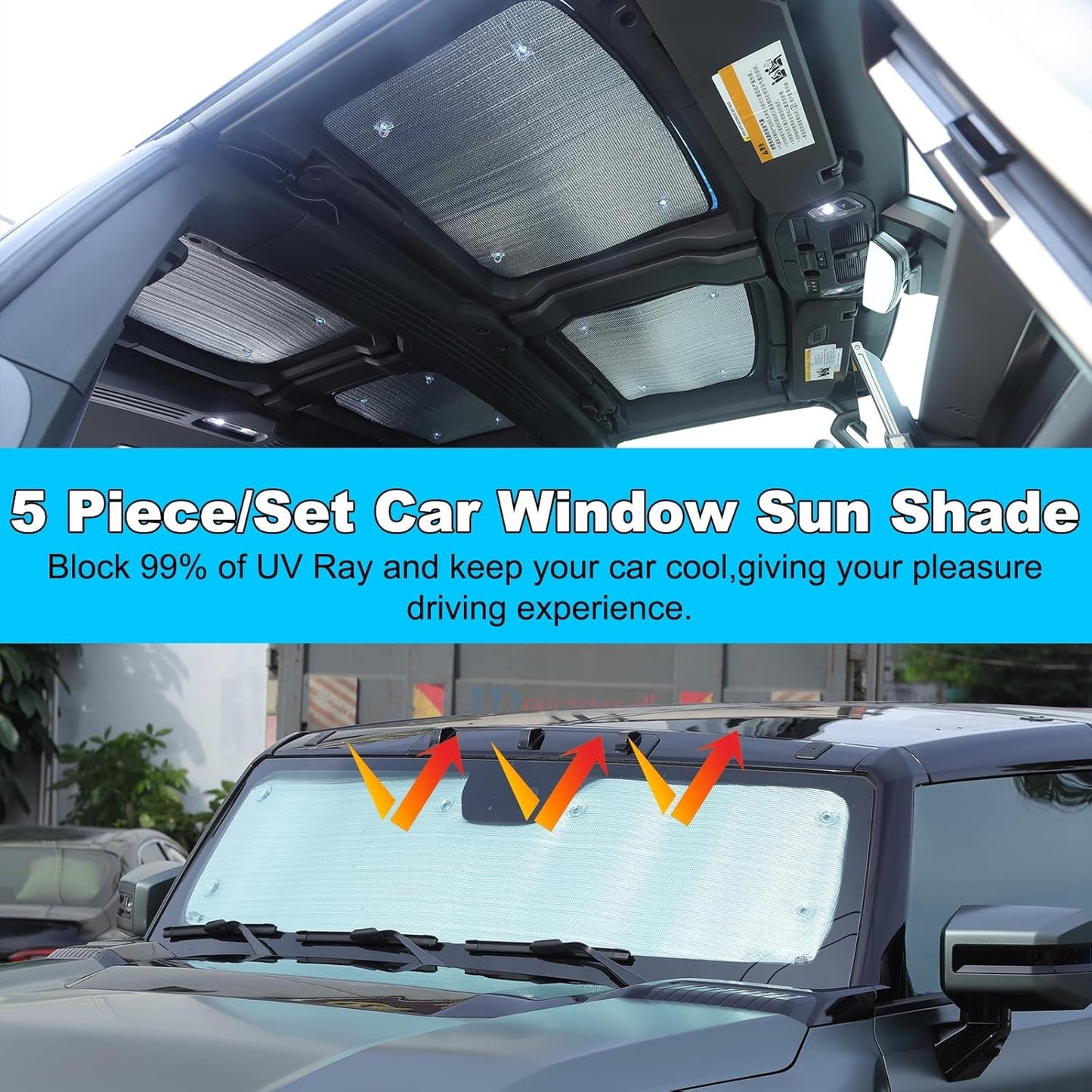 4 Piece Sunshade compatible with Hummer EV 2024 - Windshield and Sunroof