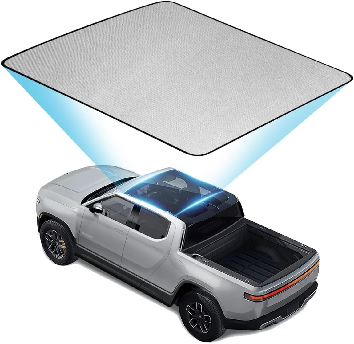 Glass Roof Sunshade Compatible with 2022-2025 Rivian R1T Accessories, Foldable Top Window Sun Shield Covers Block UV Rays Heat Insulation (Black)