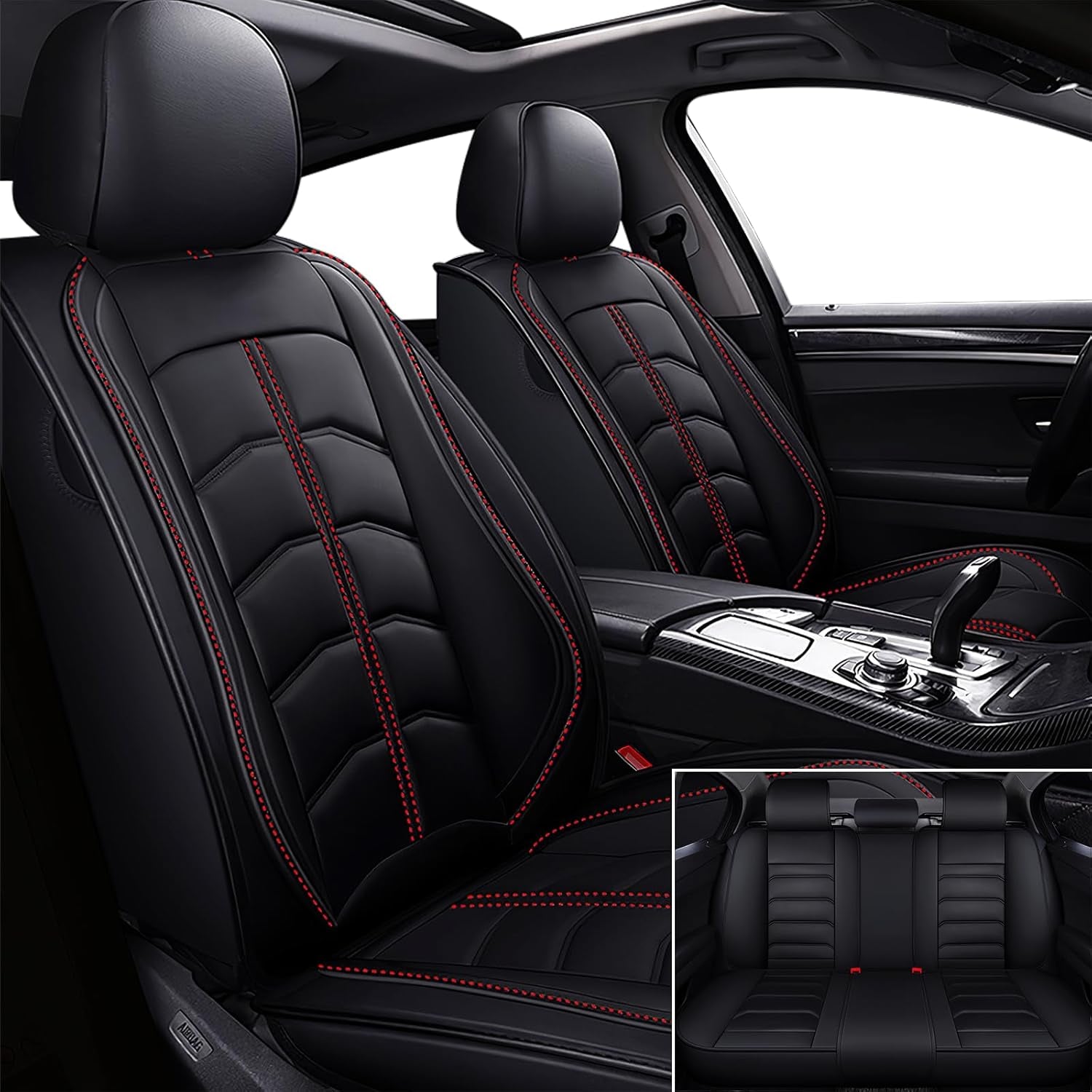 Seat Cover for Hyundai Ioniq 6 2023-2024, Durable Waterproof Sports Seat Cover，Premium Leather Seat Protector(5 Seats Luxury, Black Red)