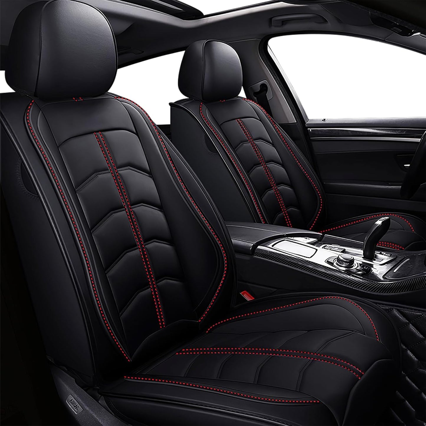 Seat Cover for Hyundai Ioniq 6 2023-2024, Durable Waterproof Sports Seat Cover，Premium Leather Seat Protector(5 Seats Luxury, Black Red)