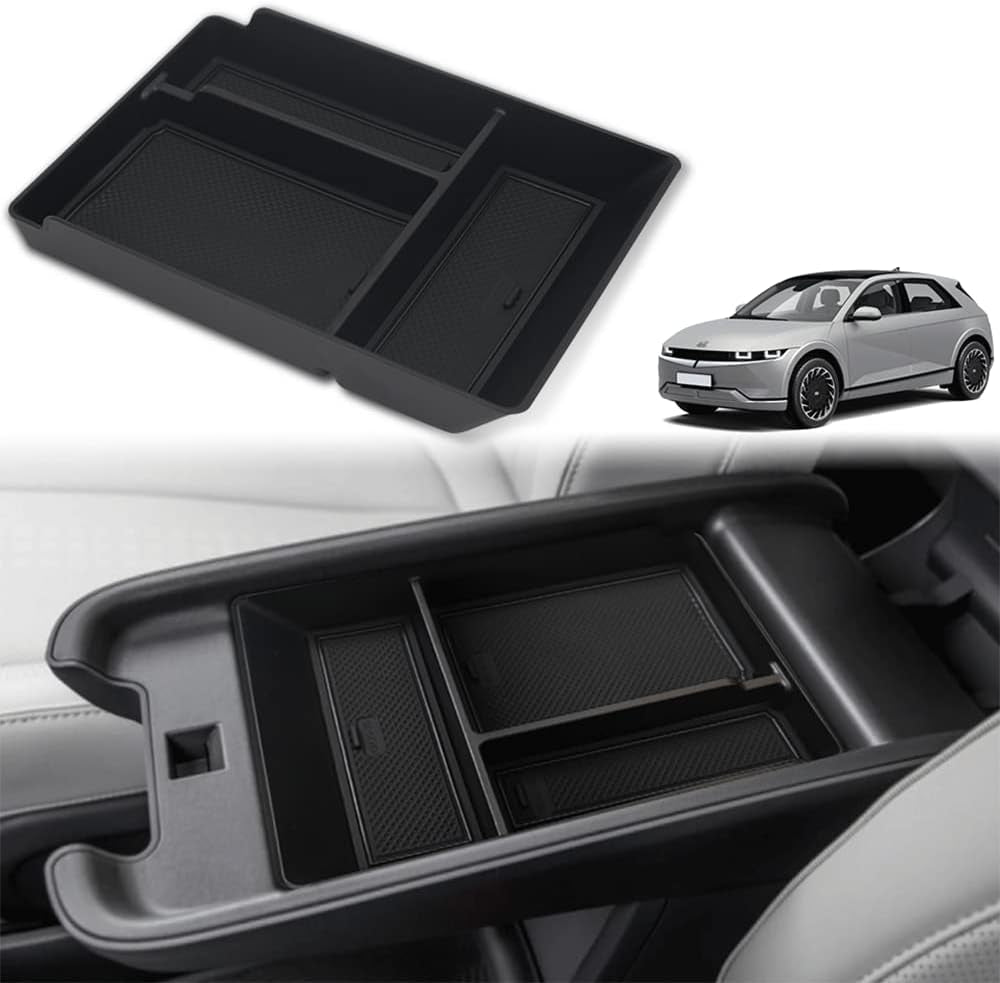 for Ioniq5 Armrest Storage Box Center Console Organizer Tray Interior Accessories with Rubber Black Trim Compatible with Hyundai Ioniq 5 2022-2024 Accessories(V2)