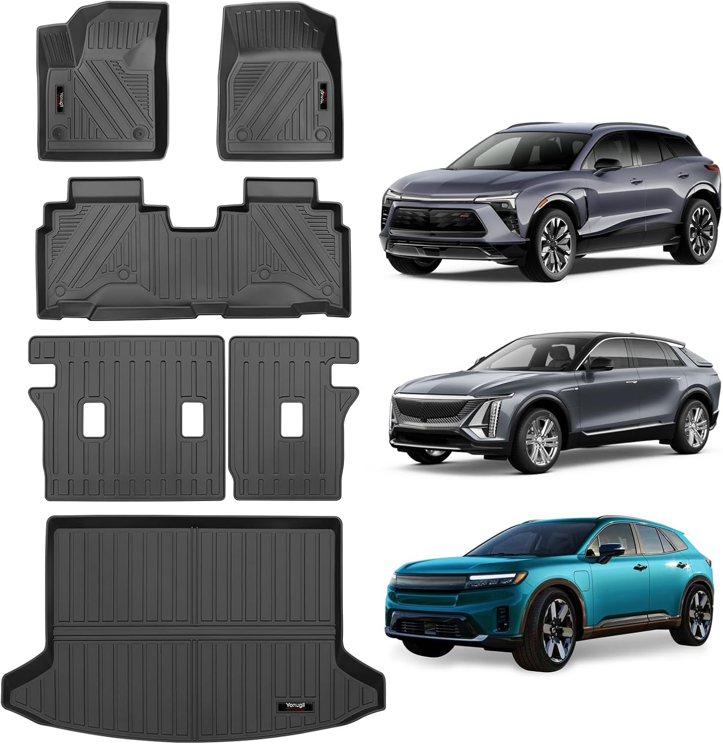 Custom for 2023 2024 2025 Chevy Blazer EV (Not Blazer)/Honda Prologue/Cadillac Lyriq Floor Mats Trunk Cargo Liner and Backrest Mat All Weather TPE Protection Mat Accessories