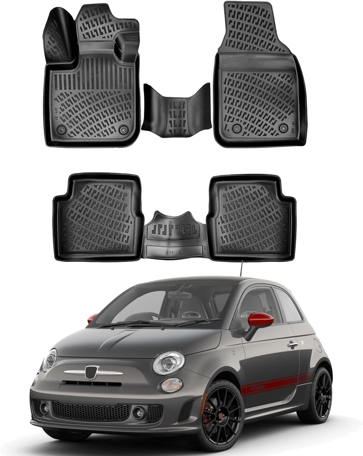 Car Floor Mats Liner Fits Fiat 500 E Electric 2020-2024 | Custom Fit Floor Liner for Cars | All Weather Waterproof Durable 3D Liner | Interior Accessories Car Mats Black