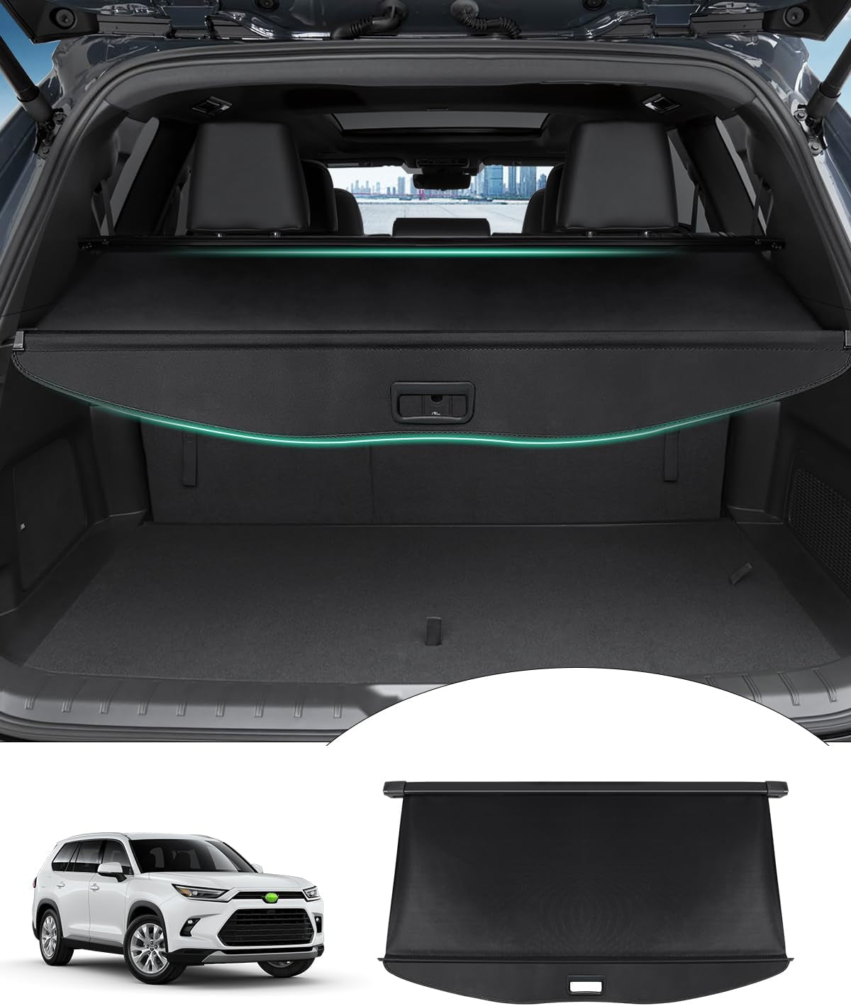 Cargo Cover for 2024 2025 Kia EV9 Accessories Trunk Cover Retractable Trunk Shielding Shade Cargo Luggage Cover Black