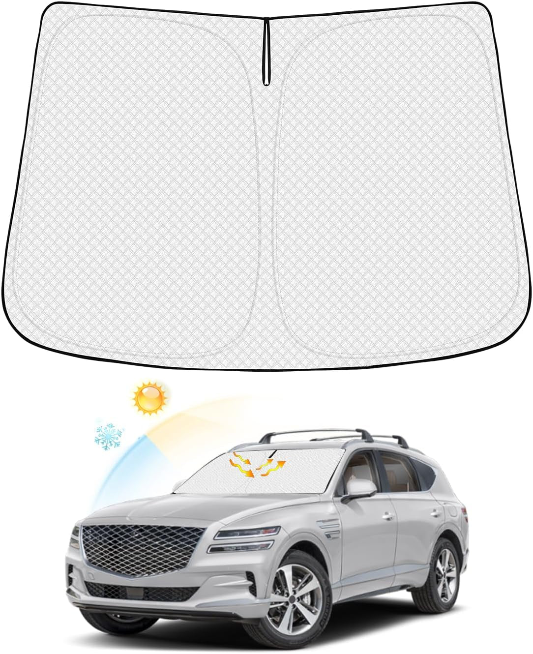 Windshield Sun Shade for 2021-2024 2025 Ford Mustang Mach-E Accessories Thicken 6-Layer Front Window Sunshade Cover Sun Visor Protector Foldable Block UV Rays Keep Vehicle Cool