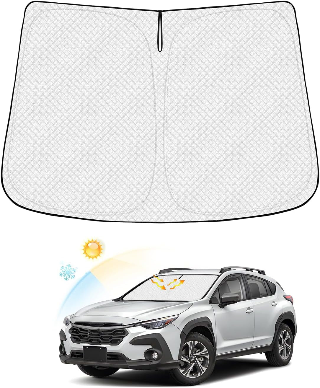 Windshield Sun Shade for 2021-2024 2025 Ford Mustang Mach-E Accessories Thicken 6-Layer Front Window Sunshade Cover Sun Visor Protector Foldable Block UV Rays Keep Vehicle Cool