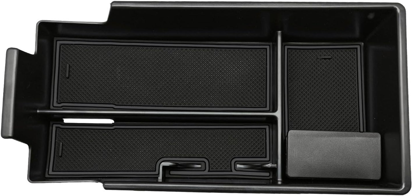 Center Console Organizer Tray Compatible with Chevy Blazer EV 2023 2024 Interior Accessories Armrest Storage Box ABS Material with PVC Trim & Removable Coin Holder (Black)