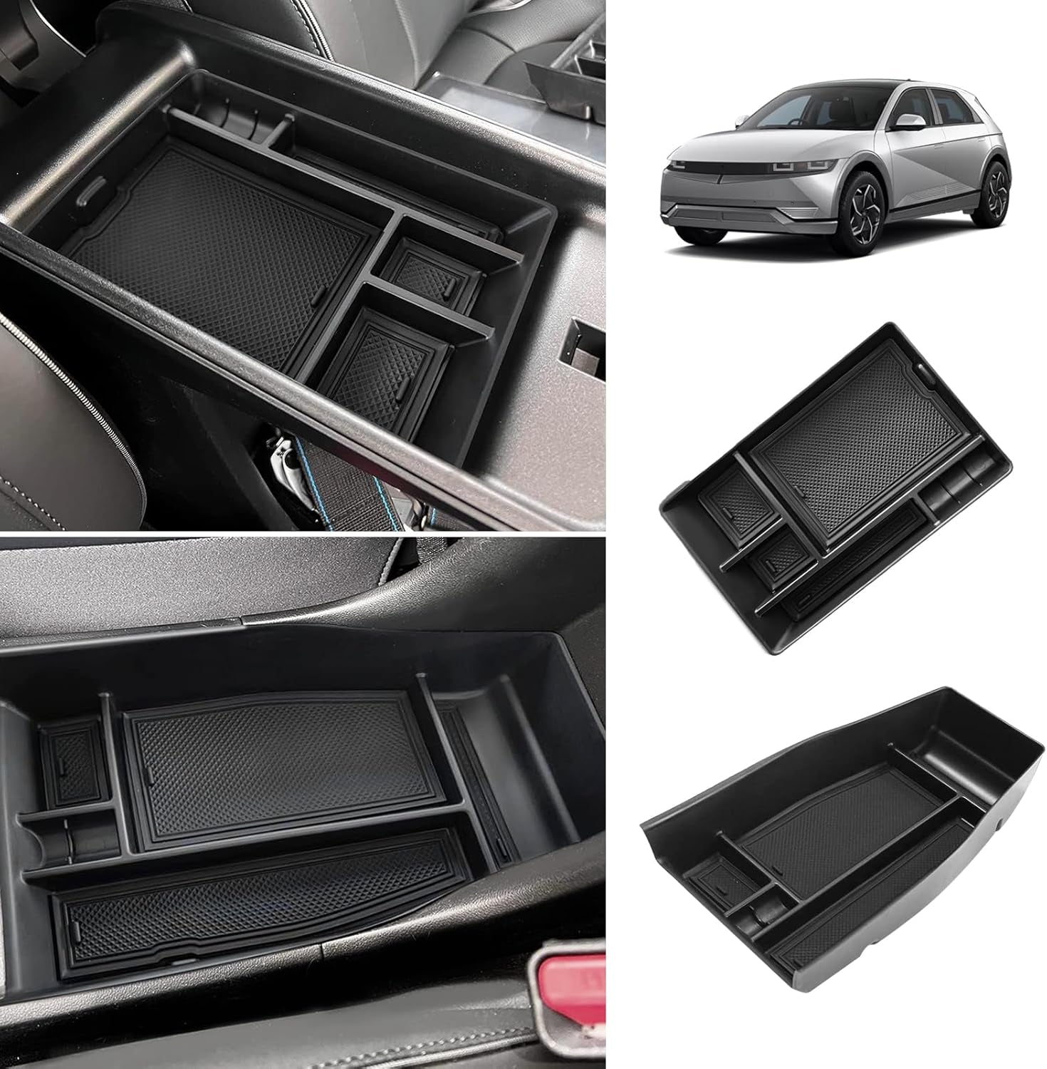 for Ioniq5 Armrest Storage Box Center Console Organizer Tray Interior Accessories with Rubber Black Trim Compatible with Hyundai Ioniq 5 2022-2024 Accessories(V2)