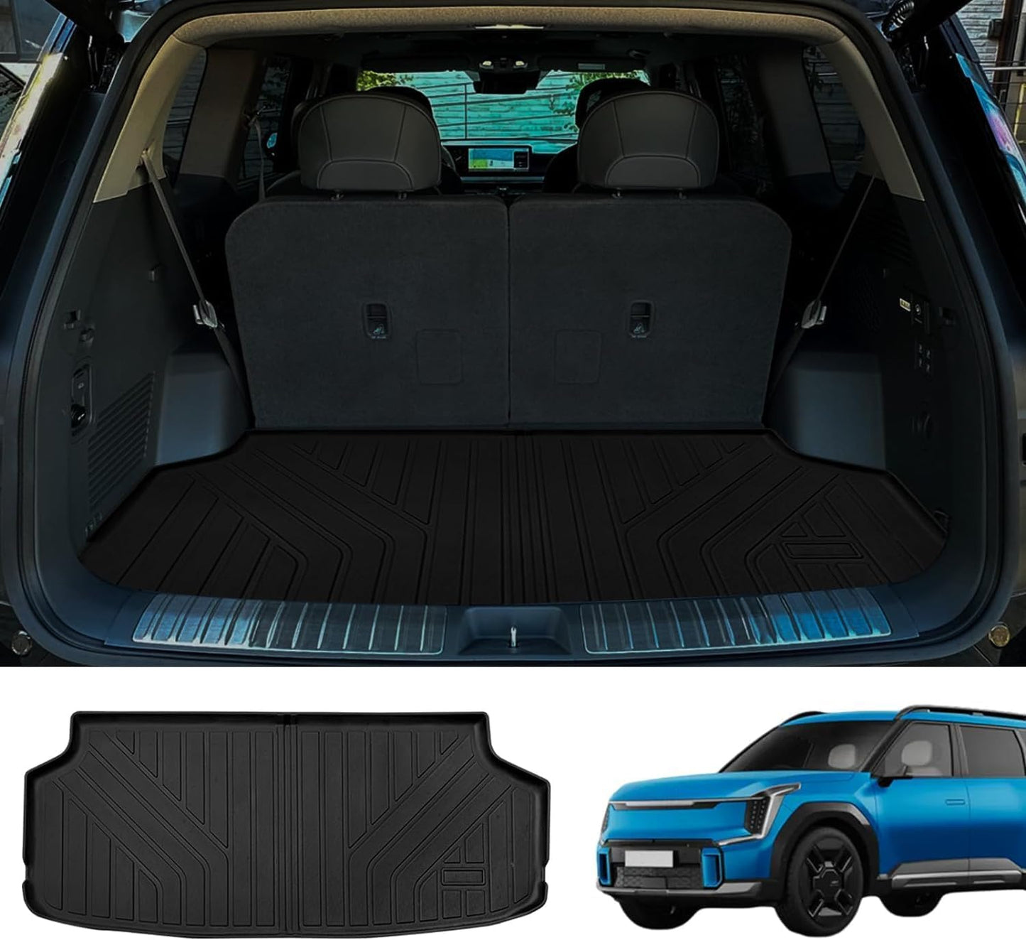 Floor Mats for 2024 Kia EV9 6-Passenger Seatiing 2Nd-Row Captain'S Chiars- All Weather Custom for Kia EV9 Floor Mats Liners 3 Row & Cargo Liner behind the 3Rd Row Accessories