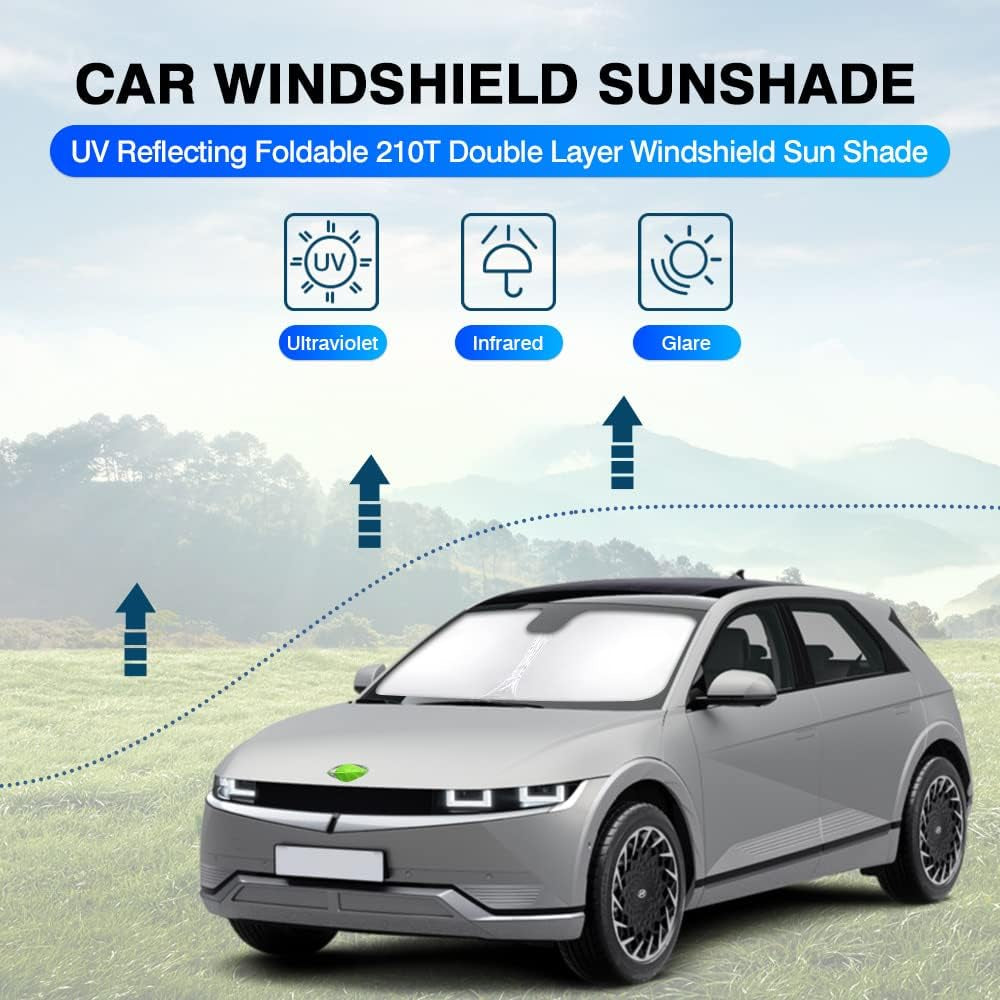 Windshield Sun Shade for Hyundai Ioniq 5 Accessories 2022-2025 34.5‘’X58.5‘’ Sunshade Window Sun Visor Protector Foldable Blocks UV Rays Keep Your Car Cooler