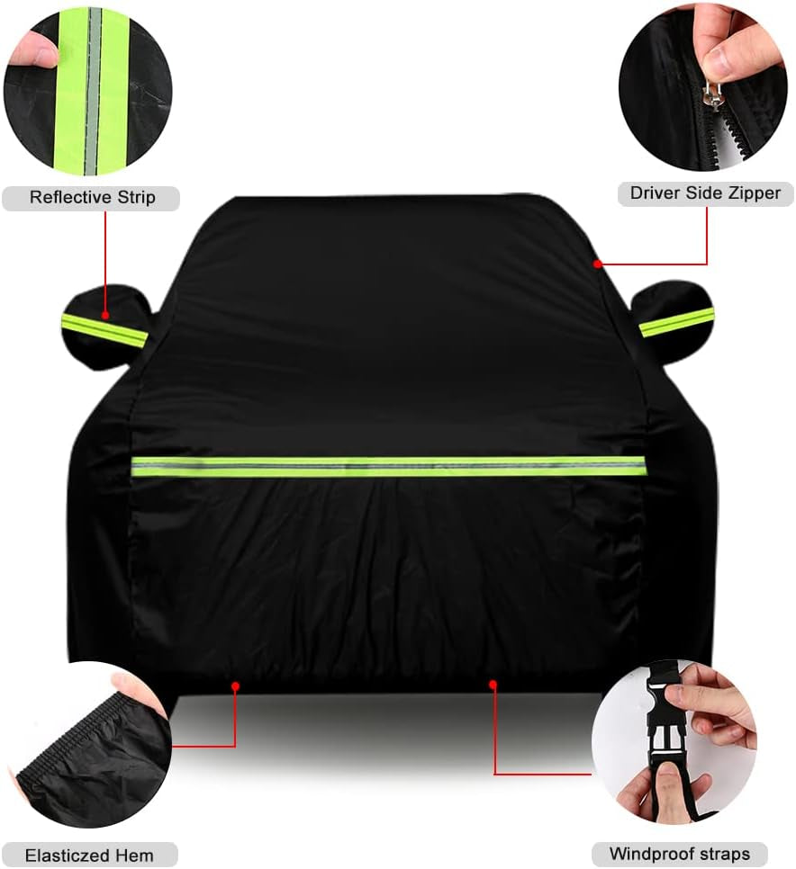 Waterproof Car Cover Replace for 2021-2024 Ford Mustang Mach-E, 6 Layers All Weather Custom-Fit Car Cover with Zipper Door, Ventilated Mesh & Charging Port for Snow Rain Dust Hail Protection