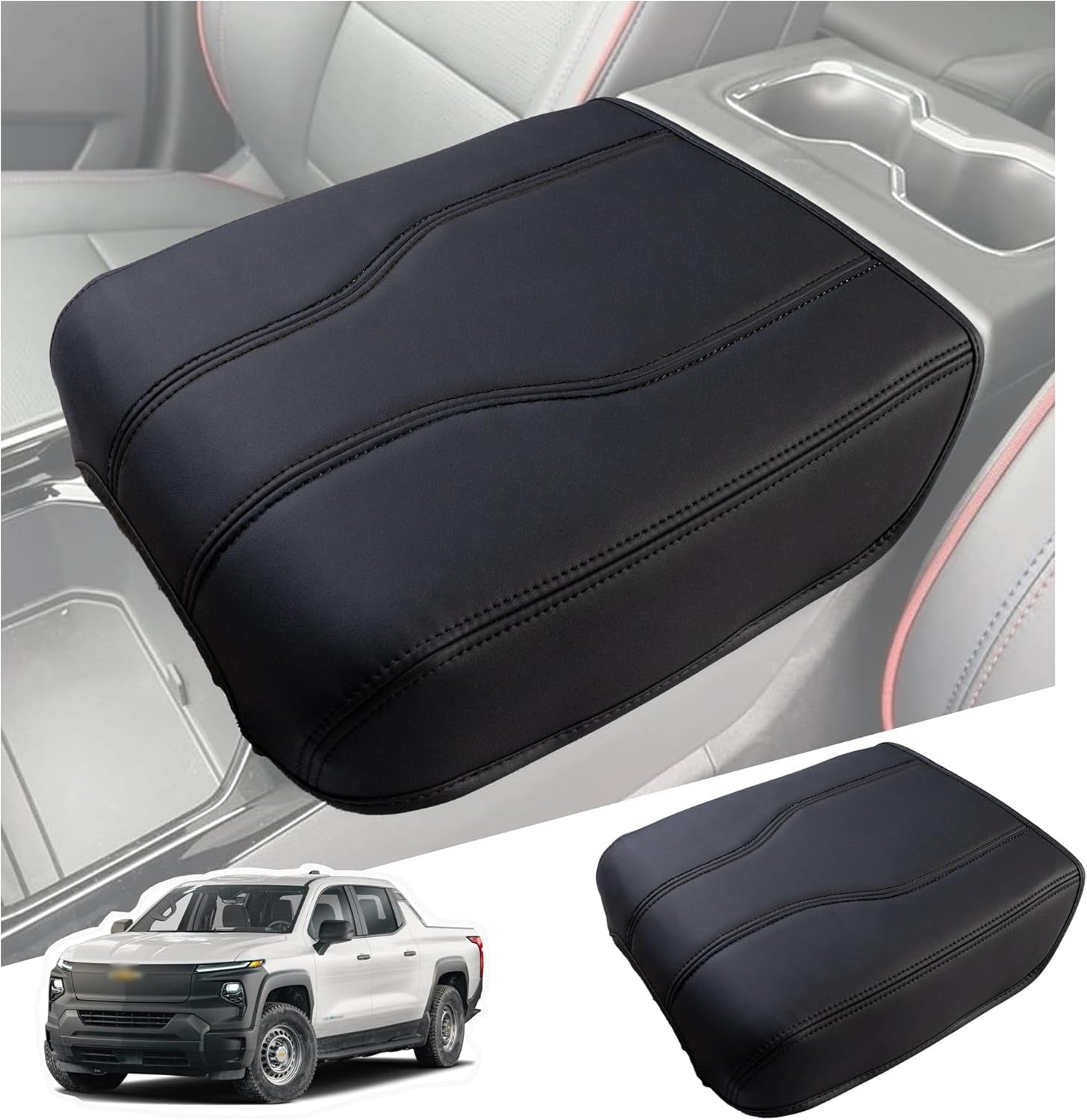 Center Console Cover Compatible with 2024-2025 Chevy Silverado EV/GMC Sierra EV Interior Accessories, Leather Armrest Seat Box Lid Protector