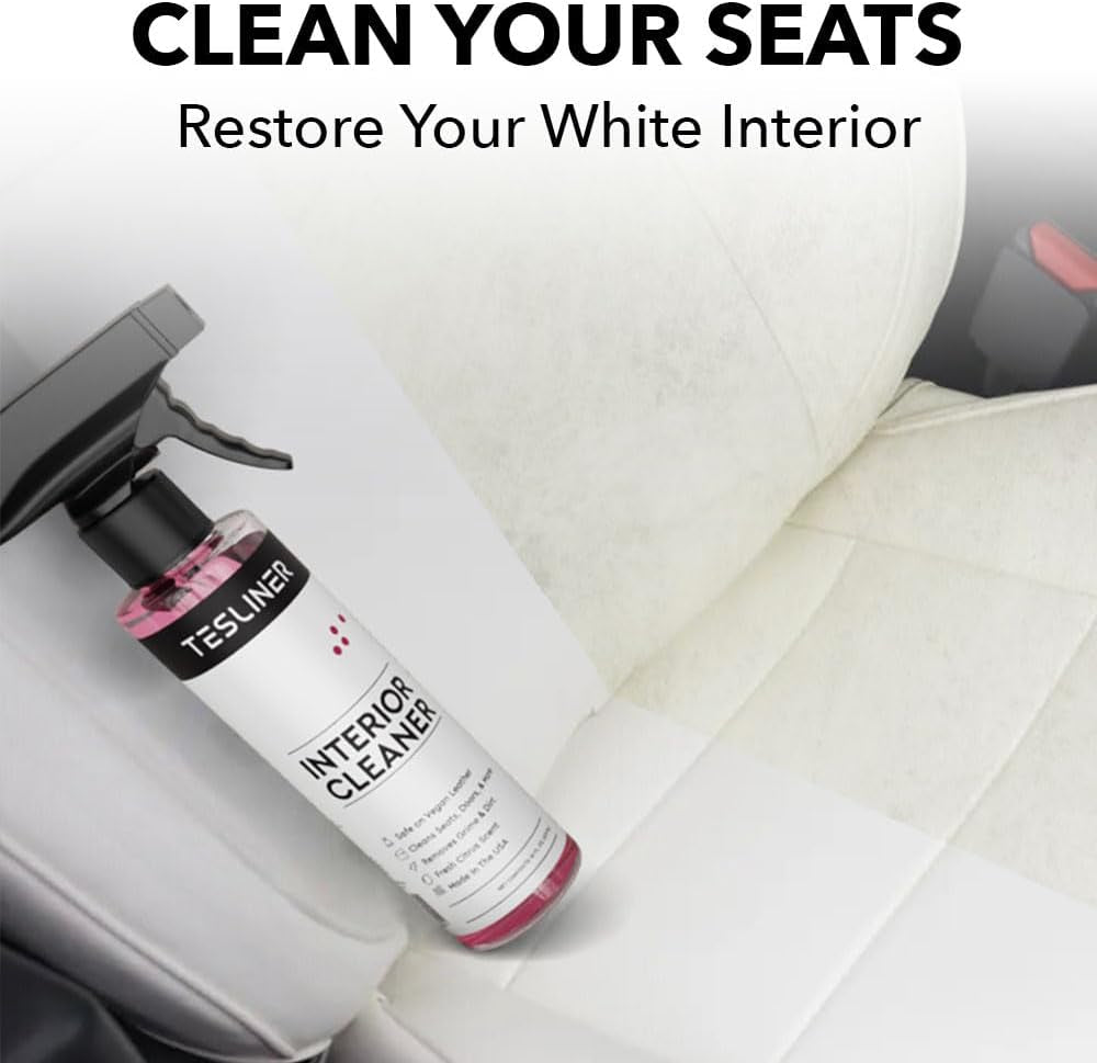 Tesla Seat Cleaner & Stain Remover - Biodegradable, Safe on Black & White Vegan Leather, Interior Tesla Cleaning Products for Seats, Dash, Console | Tesla Model 3 Y S X Car Accessories for 2024