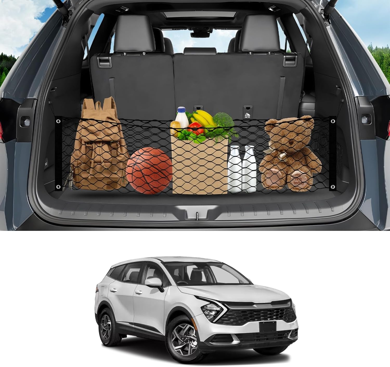 for Rivian R1T R1S Envelope Style Truck Bed Cargo Net 2022-2024 2025, Highly Elastic Pickup Truck Bed Cargo Net for Rivian Accessories Double Layer Nylon Mesh Storage Netting Organizer