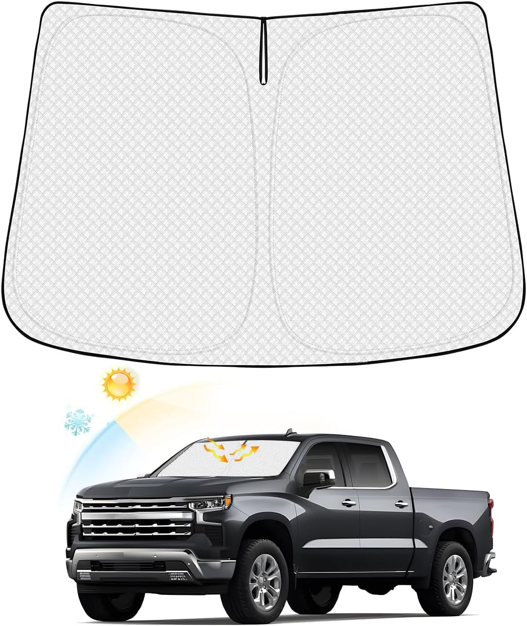 Windshield Sun Shade for 2021-2024 2025 Ford Mustang Mach-E Accessories Thicken 6-Layer Front Window Sunshade Cover Sun Visor Protector Foldable Block UV Rays Keep Vehicle Cool