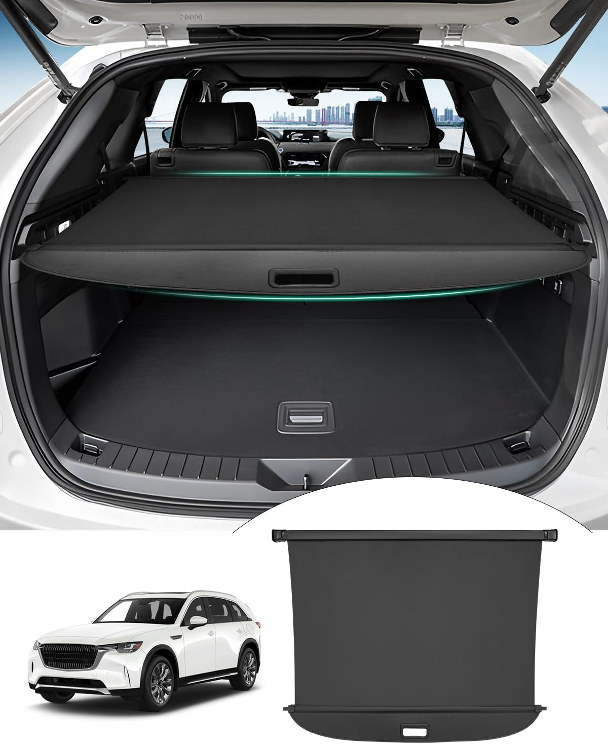 Cargo Cover for 2024 2025 Kia EV9 Accessories Trunk Cover Retractable Trunk Shielding Shade Cargo Luggage Cover Black