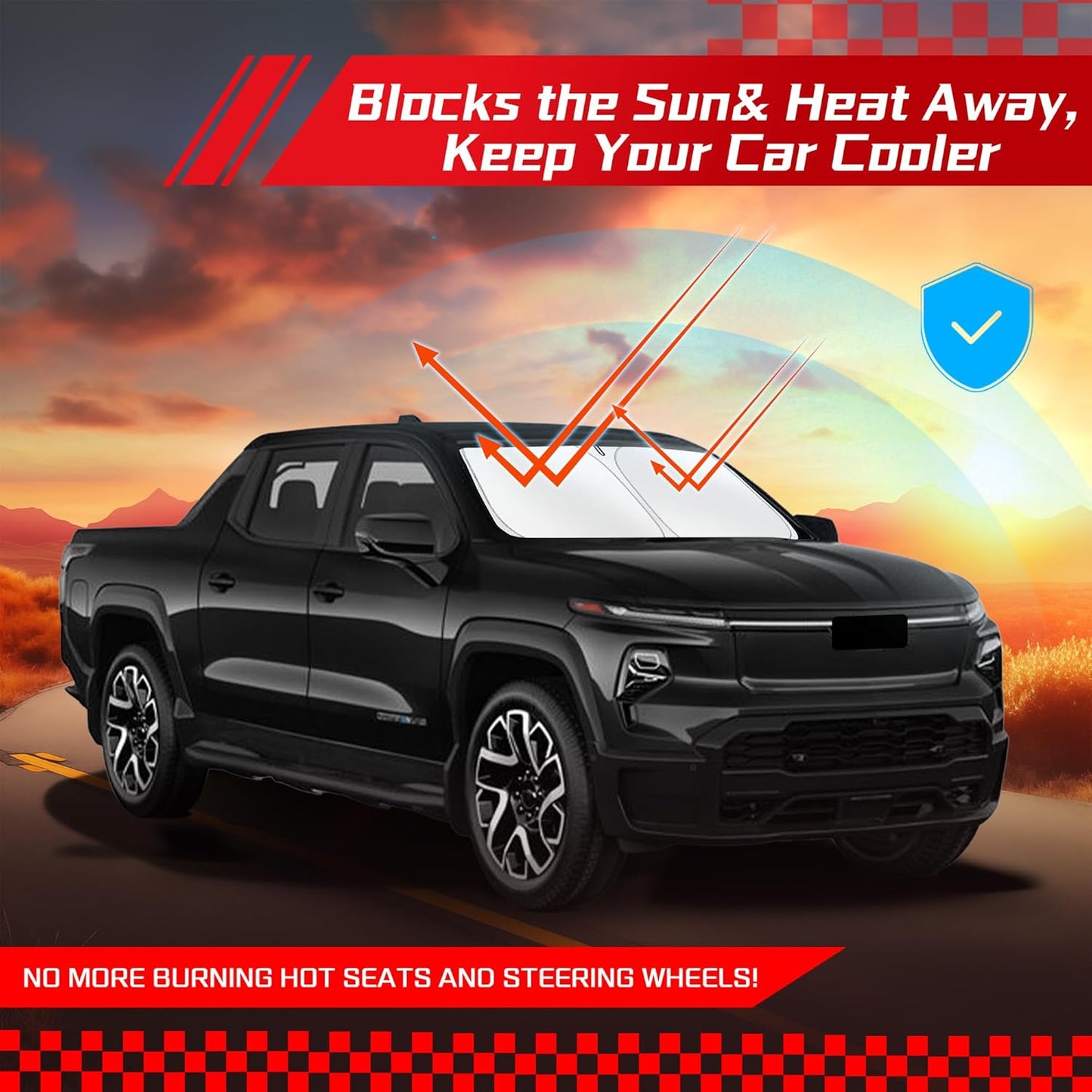 Windshield Sun Shade for Chevrolet Chevy Silverado EV 2024-2025, Custom Fit Foldable Front Window Sunshade Sun Visor Protector, Block UV Rays Keep Your Car Cooler