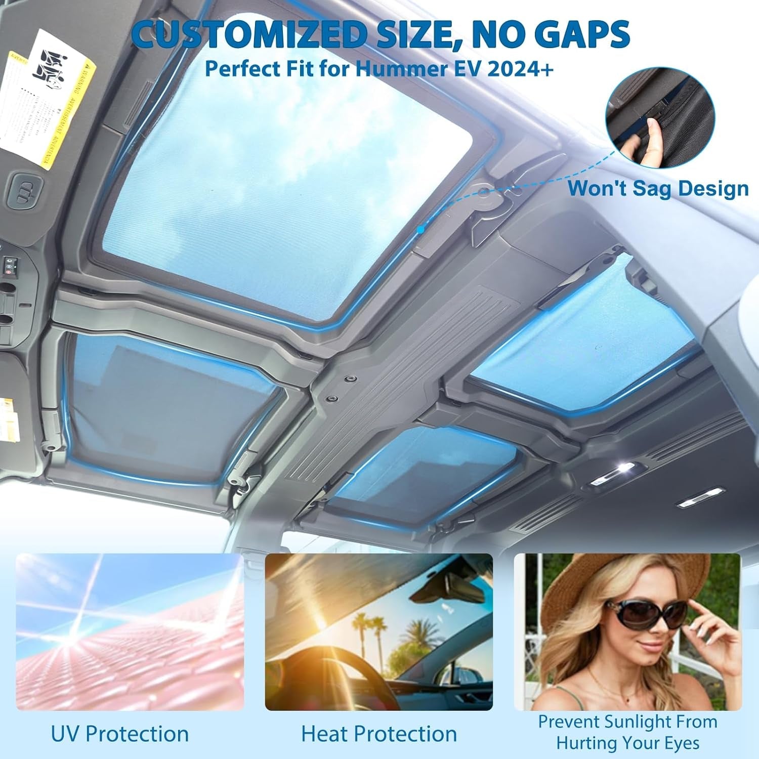 Roof Sunshade for Hummer EV Accessories 4 Glass Visor Sunroof Sun Shade Protection Heat Insulation Top Window Cover UV Blocking Won'T Sag for Hummer EV 2024-2025 (Foldable Heat Insulation Film)