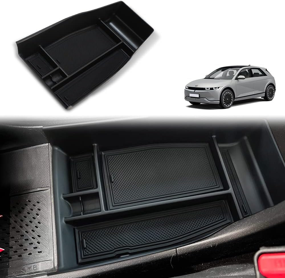 for Ioniq5 Armrest Storage Box Center Console Organizer Tray Interior Accessories with Rubber Black Trim Compatible with Hyundai Ioniq 5 2022-2024 Accessories(V2)