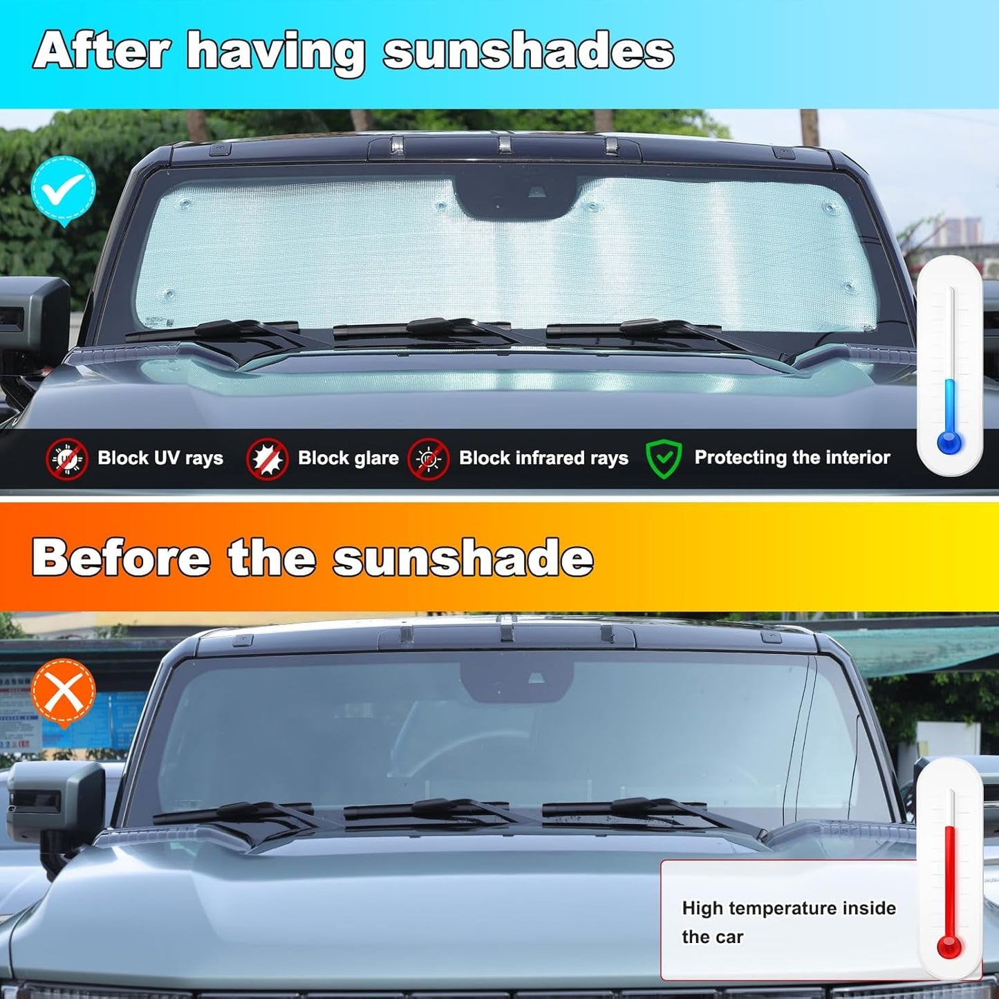 4 Piece Sunshade compatible with Hummer EV 2024 - Windshield and Sunroof