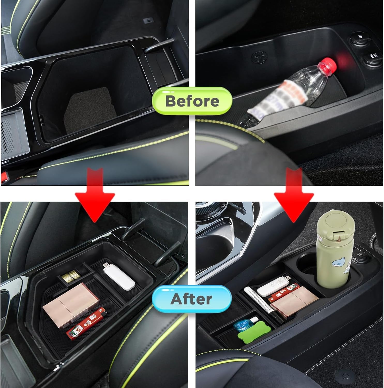 Center Console Organizer Lower Tray Compatible with 2022 2023 2024 Kia EV6 Armrest Storage Box Cup Holder ABS Material Interior Accessories