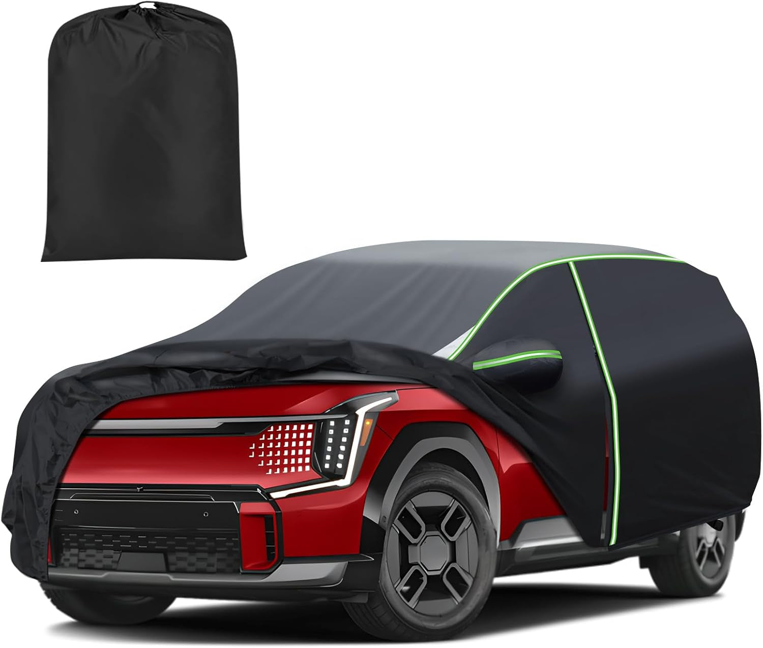 Car Cover for Kia EV9 2024, Full Car Cover All Weather Car Covers for EV9, Waterproof Outdoor Cover with Zipper Door Reflective Strips