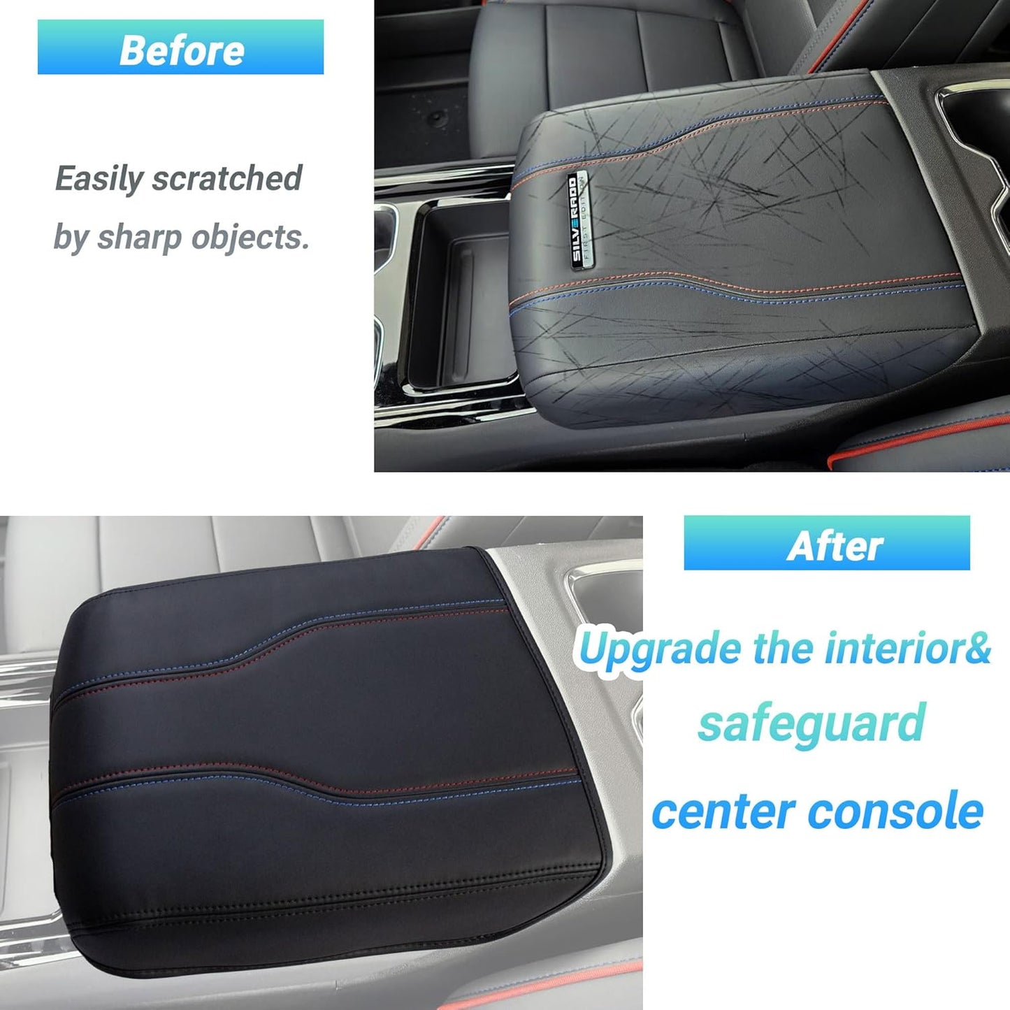 Center Console Cover Compatible with 2024-2025 Chevy Silverado EV/GMC Sierra EV Interior Accessories, Leather Armrest Seat Box Lid Protector